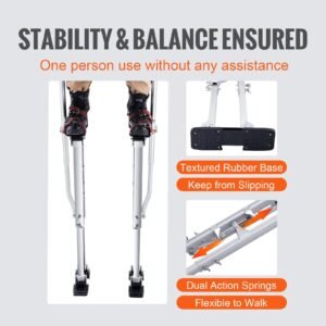 drywall stilts, 36'' 50'' adjustable aluminum tool stilts with protective knee pads, durable and non slip work stilts for sheetrock painting, walking, taping, silver
