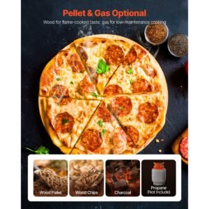 dual fuel pizza oven outdoor, 12 inch wood fire & propane gas pizza oven, pellet & propane pizza maker with thermometer, stainless steel pizza cook for outside camping & backyard