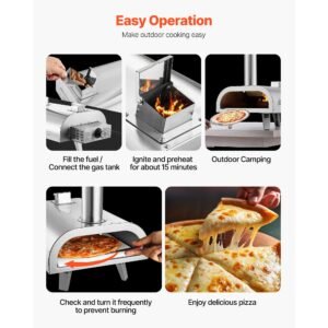 dual fuel pizza oven outdoor, 12 inch wood fire & propane gas pizza oven, pellet & propane pizza maker with thermometer, stainless steel pizza cook for outside camping & backyard