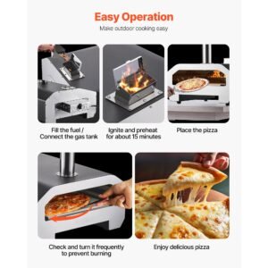 dual fuel pizza oven outdoor, 16 in wood fire & propane gas pizza oven, portable pellet & propane pizza maker with thermometer, iron spray black shell pizza cook for outside camping & backyard