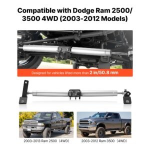 dual steering stabilizer, for 2003 2012 dodge ram 2500/3500 4wd, dual steering stabilizer kit fits with 2 inches of suspension lift or higher, enhanced control & reduced vibration, easy install