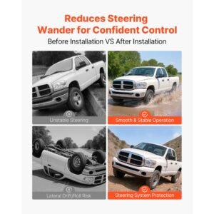 dual steering stabilizer, for 2003 2012 dodge ram 2500/3500 4wd, dual steering stabilizer kit fits with 2 inches of suspension lift or higher, enhanced control & reduced vibration, easy install