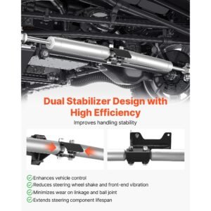 dual steering stabilizer, for 2005 2024 ford f 250/f 350 super duty 4wd, dual steering stabilizer kit fits with 2 inches of suspension lift or higher, enhanced control and reduced vibration