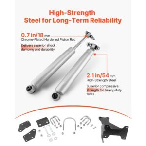 dual steering stabilizer, for 2005 2024 ford f 250/f 350 super duty 4wd, dual steering stabilizer kit fits with 2 inches of suspension lift or higher, enhanced control and reduced vibration