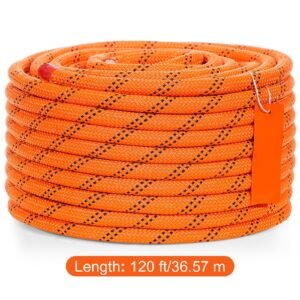 dual twisted polyester cord, 1/2 inch by 120 feet, 48 strand, 8000 lbs tensile strength, multi use outdoor rope for arborist activities, hiking, swinging, rappelling, and rescue, or