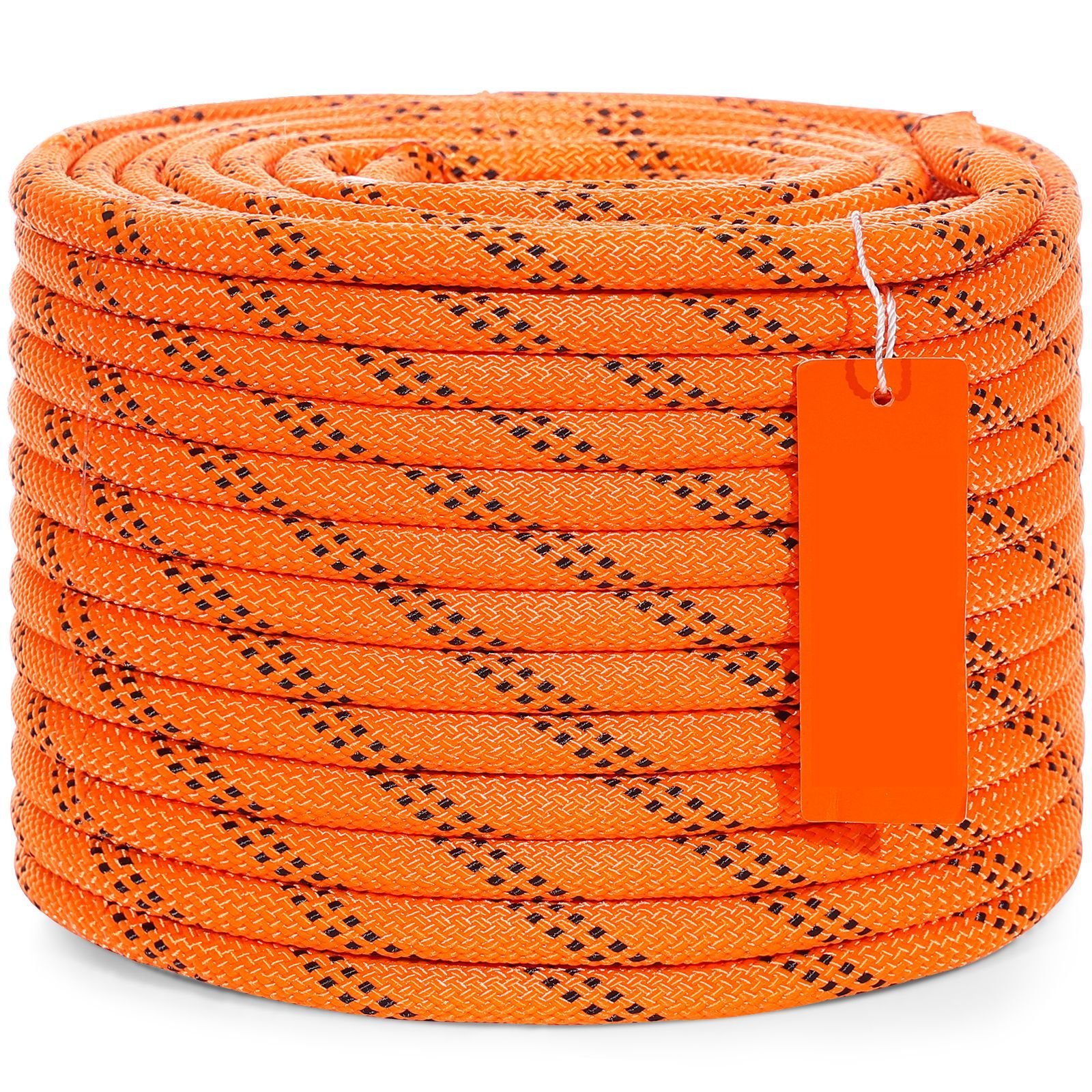 dual weave polyester cord, 3/8 inch by 120 feet, 48 strand, 4000 pound tensile strength, multi use rope for arborist activities, and outdoor adventures, orange/black