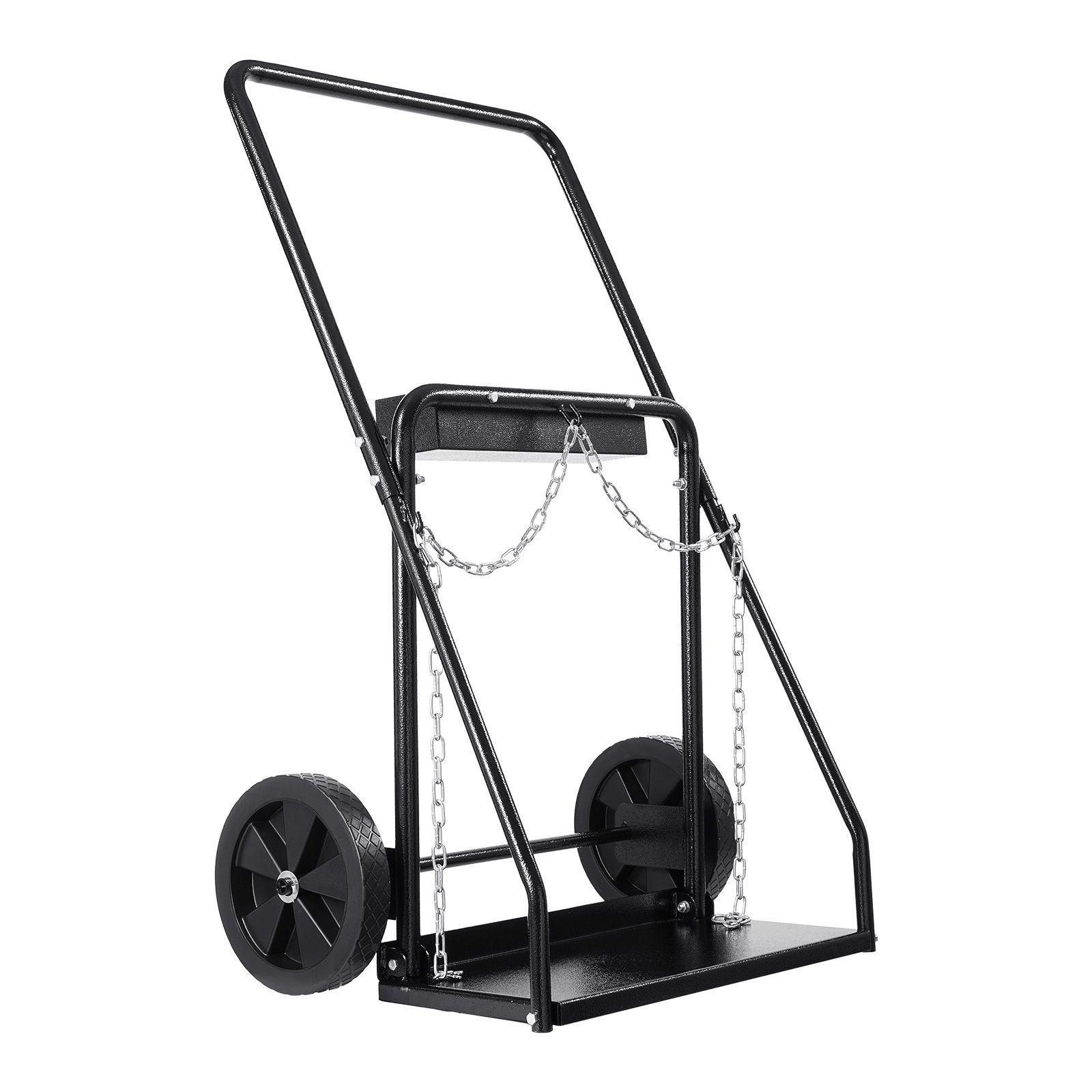 dual welding cylinder cart, oxygen acetylene tank cart with 440lbs static weight capacity, 10 inch solid wheels and tank storage safety chains, suitable for double 12.5 inch dia. gas cylinders