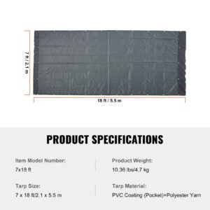dump truck mesh tarp, 7 x 18 ft, pvc coated black heavy duty cover with 5.5" 18oz double pocket, brass grommets, reinforced double needle stitch webbing fits manual or electric dump truck system