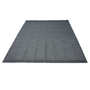 dump truck mesh tarp, 7 x 18 ft, pvc coated black heavy duty cover with 5.5" 18oz double pocket, brass grommets, reinforced double needle stitch webbing fits manual or electric dump truck system