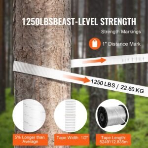 durable polyester pull cord, width 0.5" & length 5249ft, max load 1250 lbf, measurement marks, perfect for organizing cables, packaging, garden work & electrical jobs