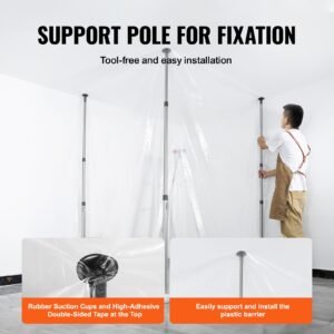 dust barrier poles, 10 ft barrier poles, dust barrier system with 4 telescoping poles, carry bag and 32.8x13.12 ft plastic film, for interior decoration, painting