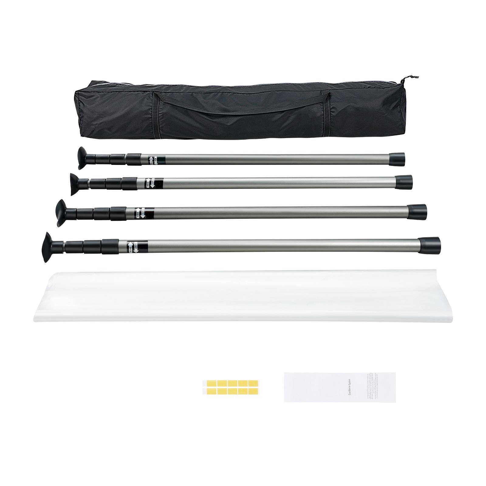 dust barrier poles, carry bag, 10 ft poles with 4 telescoping poles, and 32.8x13.12 ft plastic film, for interior decoration and painting projects