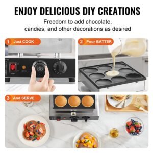 dutch pancake maker, 9pcs 76mm diameter dorayaki baker machine, 850w commercial electric poffertjes grill, non stick stainless steel, temp & time control, for home kitchen restaurant snack bar