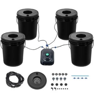 dwc hydroponic system, 5 gallon 4 buckets, deep water culture growing bucket, hydroponics grow kit with pump, air stone and water level device, for indoor/outdoor leafy vegetables