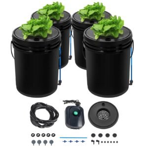 dwc hydroponic system, 5 gallon 4 buckets, deep water culture growing bucket, hydroponics grow kit with pump, air stone and water level device, for indoor/outdoor leafy vegetables