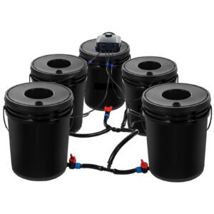 dwc hydroponic system, 5 gallon 5 buckets, deep water culture growing bucket, hydroponics grow kit with pump, air stone and connected reservoir, for indoor/outdoor leafy vegetables