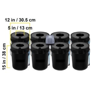 dwc hydroponic system, 5 gallon 8 buckets, deep water culture growing bucket, hydroponics grow kit with pump, air stone and water level device, for indoor/outdoor leafy vegetables