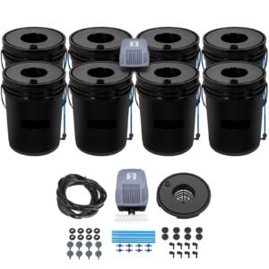 dwc hydroponic system, 5 gallon 8 buckets, deep water culture growing bucket, hydroponics grow kit with pump, air stone and water level device, for indoor/outdoor leafy vegetables