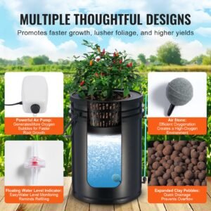 dwc hydroponics grow system deep water culture with top drip 1 bucket 5gal