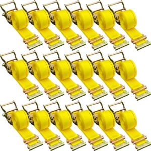 e track ratchet strap, 18pcs 2" x 15' e track straps 4400 lbs breaking strength, with polyester webbing & spring fitting & ratchets, durable tie downs for motorcycles, tire, trailer loads