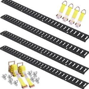 E Track Tie-Down Rail Kit, 18PCS 5' E-Tracks Set Includes 4 Steel Rails & 8 O-Ring Anchors & 4 Tie-Offs with D-Ring & 2 Ratchet Straps, Securing Accessories for Cargo Motorcycles Bikes, 2000 lbs