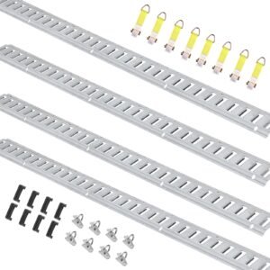 E Track Tie-Down Rail Kit, 24PCS 5' E-Tracks Set Includes 8 Steel Rails & 8 O-Ring Anchors & 8 Tie-Offs with D-Ring, Versatile Securing Accessories for Cargo Motorcycles Bikes, 2000 lbs Load