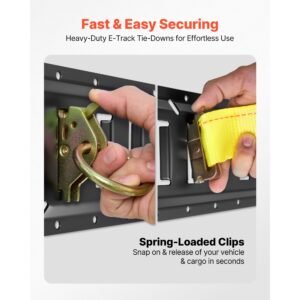 e track tie down rail kit, 4 pack 1.3 ft e tracks set, 21 pcs includes 2 ratchet straps & 4 o rings & 4 tie offs with d ring & 2 single slots & 8 end caps & 1 bag, fit for garages vans trailers