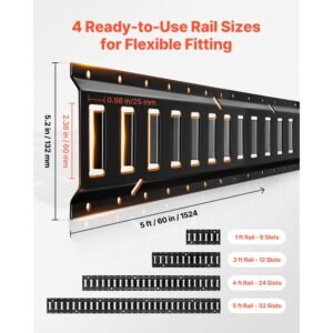 e track tie down rail kit, 8 pack (5ft+4ft+2ft+1ft) e track rails, 36 pcs includes 2 ratchet straps & 8 o rings & 8 tie offs with d ring & 2 single slots & 16 end caps, fit for vans trailers
