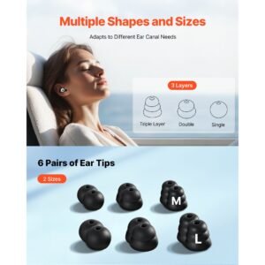 ear plugs for sleeping noise cancelling, nrr 25 db reusable high noise reduction earplugs, flexible silicone soft earplug with 12 ear tips in m / l, for sleeping, working, studying & traveling