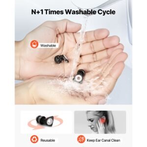 ear plugs for sleeping noise cancelling, nrr 25 db reusable high noise reduction earplugs, flexible silicone soft earplug with 12 ear tips in m / l, for sleeping, working, studying & traveling