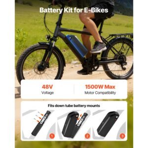 ebike battery, 48v 20ah electric bike lithium battery pack with bms, usb charge port, 3a charger & lock for 1500w e bike motor, detachable electric bicycle replacement kit with discharge socket