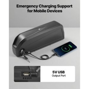 ebike battery, 48v 20ah electric bike lithium battery pack with bms, usb charge port, 3a charger & lock for 1500w e bike motor, detachable electric bicycle replacement kit with discharge socket