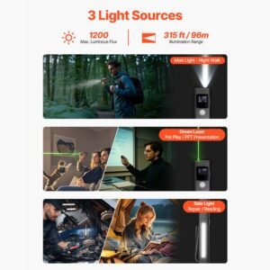 edc flat flashlight, 3 in 1 high lumens led flashlight with green beam, ipx4 waterproof rechargeable flash light for office presentation, hiking, camping, emergencies, lightweight & portable
