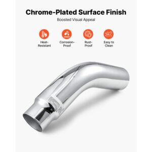 elbow exhaust tip, 4 inch inlet, 5 inch outlet, 23 in overall length, chrome turn down exhaust tip with clamp for truck, sedan, sports car, suv, chrome structure for high temperature resistance