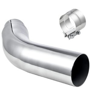 Elbow Exhaust Tip, 4 Inch Inlet, 5 Inch Outlet, 23 in Overall Length, Chrome Turn Down Exhaust Tip with Clamp for Truck, Sedan, Sports Car, SUV, Chrome Structure for High Temperature Resistance