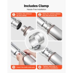 elbow exhaust tip, 4 inch inlet, 5 inch outlet, 23 in overall length, chrome turn down exhaust tip with clamp for truck, sedan, sports car, suv, chrome structure for high temperature resistance