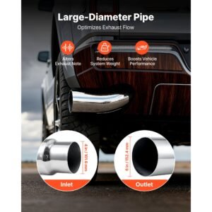 elbow exhaust tip, 4 inch inlet, 6 inch outlet, 23 in overall length, chrome turn down exhaust tip with clamp for truck, sedan, sports car, suv, chrome structure for high temperature resistance