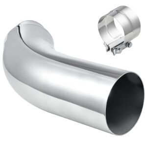 Elbow Exhaust Tip, 4 Inch Inlet, 6 Inch Outlet, 23 in Overall Length, Chrome Turn Down Exhaust Tip with Clamp for Truck, Sedan, Sports Car, SUV, Chrome Structure for High Temperature Resistance