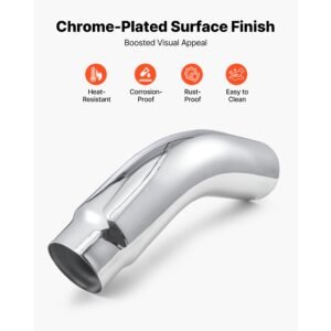 elbow exhaust tip, 5 inch inlet, 6 inch outlet, 23 in overall length, chrome turn down exhaust tip with clamp for truck, sedan, sports car, suv, chrome structure for high temperature resistance