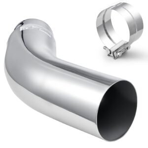 Elbow Exhaust Tip, 5 Inch Inlet, 6 Inch Outlet, 23 in Overall Length, Chrome Turn Down Exhaust Tip with Clamp for Truck, Sedan, Sports Car, SUV, Chrome Structure for High Temperature Resistance