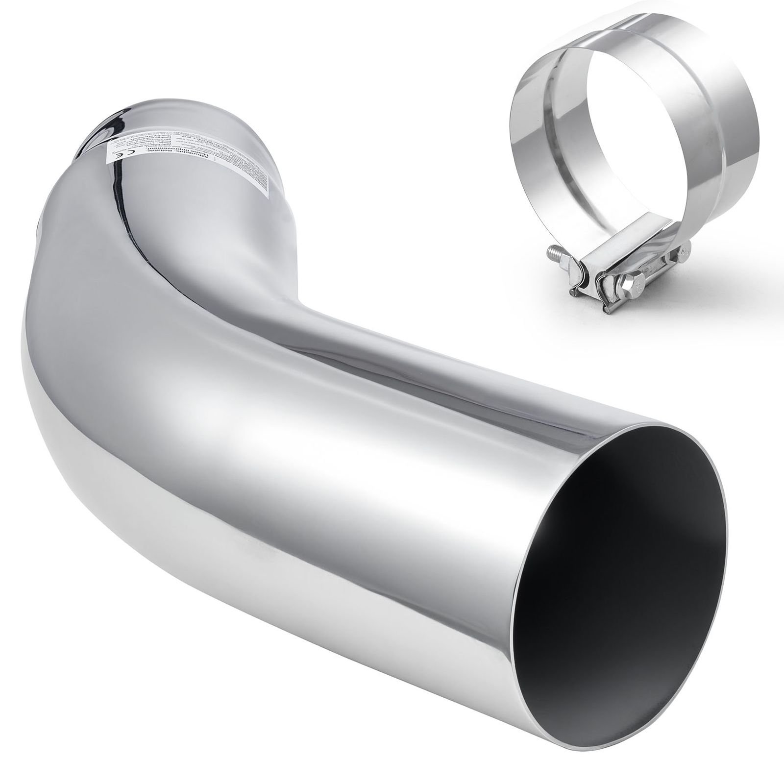 elbow exhaust tip, 5 inch inlet, 6 inch outlet, 23 in overall length, chrome turn down exhaust tip with clamp for truck, sedan, sports car, suv, chrome structure for high temperature resistance