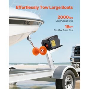 electric boat winch, 12v dc 300w, reversible electric trailer winch for boats up to 2000 lbs, power in, power out, and freewheel operations for boats with wired remote control & hand crank