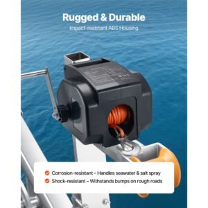 electric boat winch, 12v dc 300w, reversible electric trailer winch for boats up to 2000 lbs, power in, power out, and freewheel operations for boats with wired remote control & hand crank