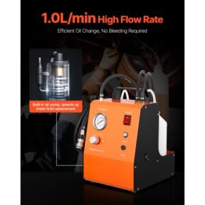 electric brake bleeder kit, professional 110v brake master cylinder bleeder kit with pressure gauge & built in air pump, versatile brake bleeder adapter set for both dc & ac power