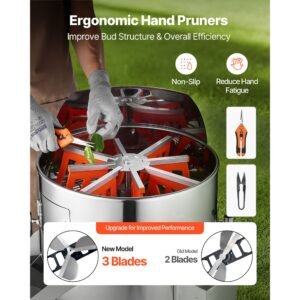 electric bud leaf trimmer, 18 in tiltable bud trimmer with sharp stainless steel blades, adjustable speed, hydroponic cutting machine with collection bag hand pruner & scissors, for leaves buds