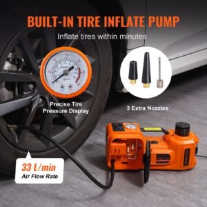 electric car jack, 5 ton/11023 lbs hydraulic jack with electric impact wrench, portable car lift with built in inflatable pump, and led light for suv mpv sedan truck change tires garage repair