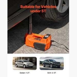 electric car jack, 5 tons /11000 lbs, electric scissor jack with built in inflator, 12v adjustable tire change replacement with secure hammer & led light, portable jack kit for sedan, suv, truck