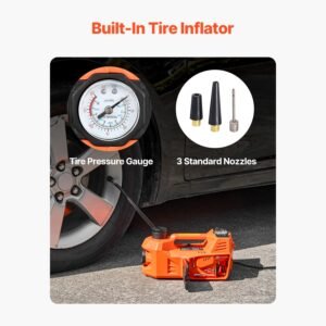 electric car jack, 5 tons /11000 lbs, electric scissor jack with built in inflator, 12v adjustable tire change replacement with secure hammer & led light, portable jack kit for sedan, suv, truck