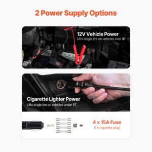 electric car jack, 5 tons /11000 lbs, electric scissor jack with built in inflator, 12v adjustable tire change replacement with secure hammer & led light, portable jack kit for sedan, suv, truck
