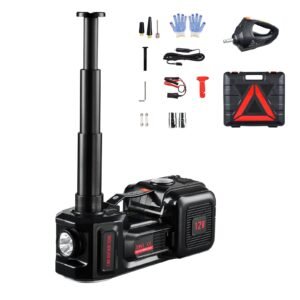 electric car jack, 5 tons /11000 lbs, electric scissor jack with built in inflator, 12v tire change replacement with electric impact wrench & led light, portable jack kit for sedan, suv, truck